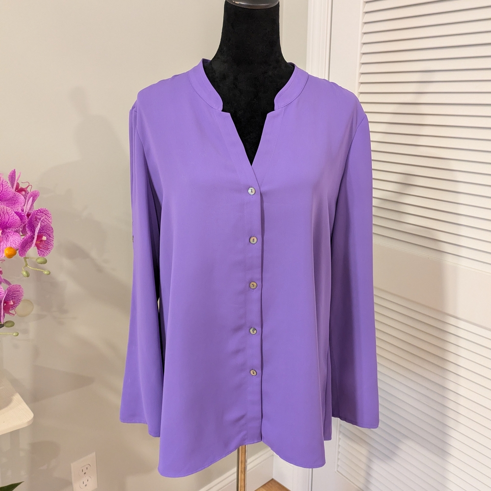 NIC+ZOE Lavender Button-Down Blouse Size L